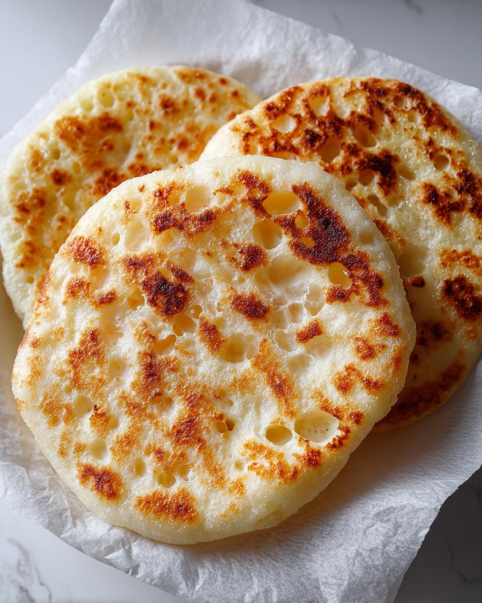 Three golden-brown, fluffy rounds of homemade cloud bread resting on a white napkin.