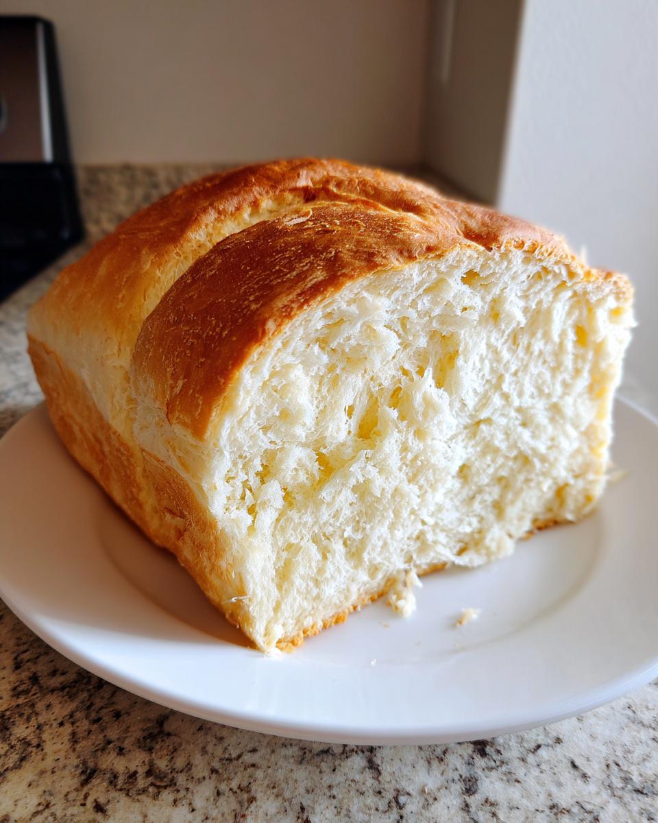 A loaf of freshly baked beer bread, sliced open to show the soft, white, fluffy interior and golden crust.