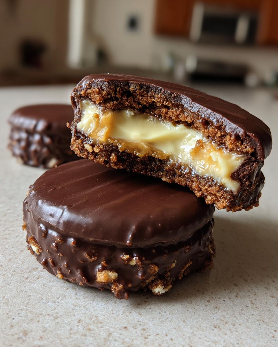 Close-up of two no bake buckeye graham crackers, one cut in half revealing creamy peanut butter filling.