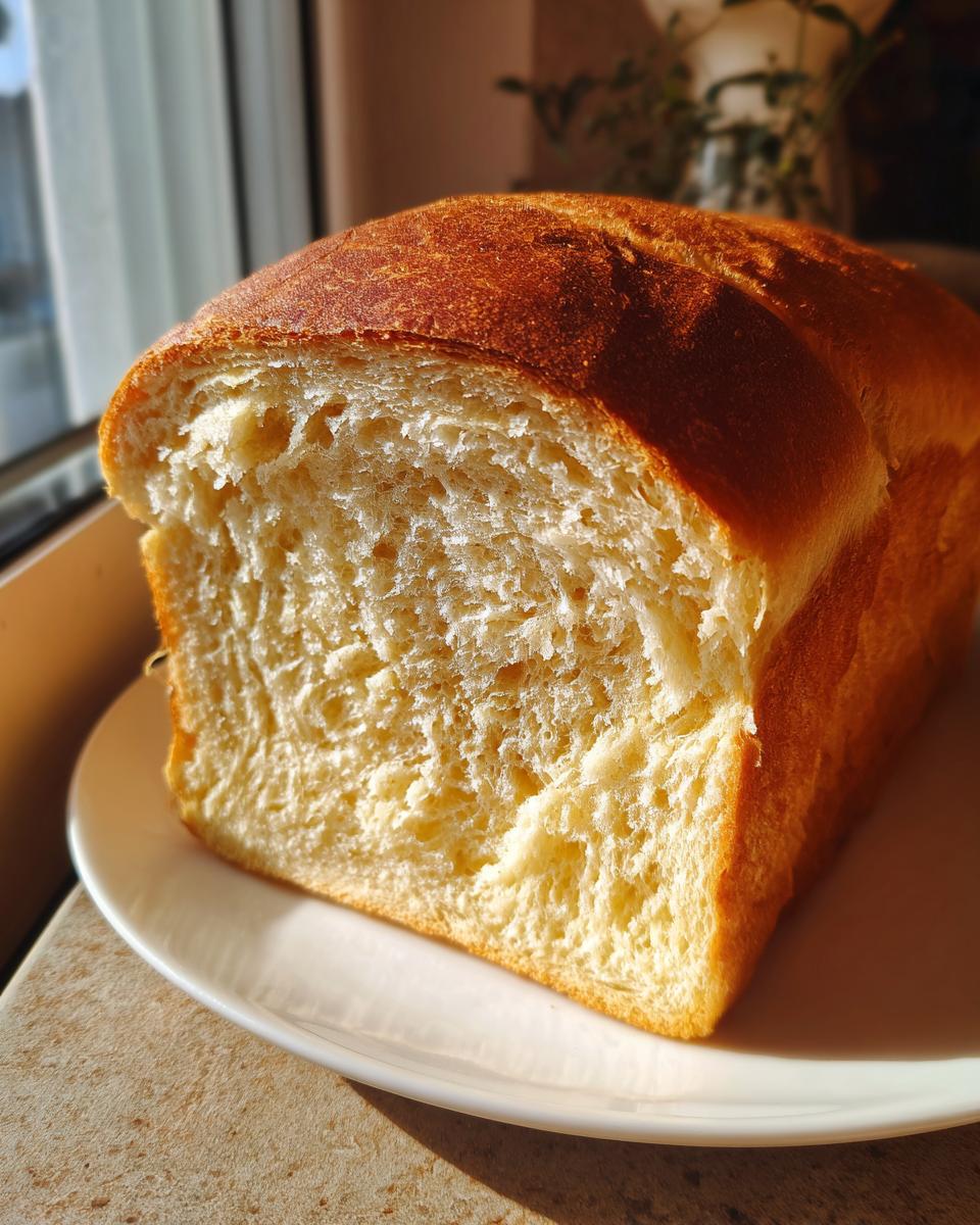 Close-up of the soft, fluffy interior crumb of a freshly baked sourdough sandwich bread loaf.