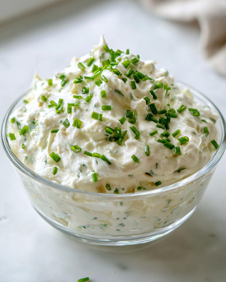 A close-up of creamy clam dip in a glass bowl, generously topped with freshly chopped green chives.