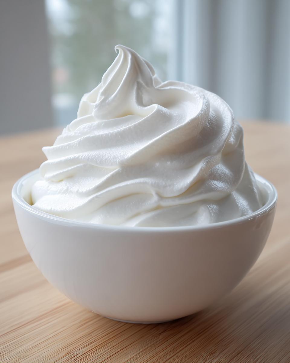 A close-up of stiff, perfectly piped white royal icing recipe mixture in a small white bowl.