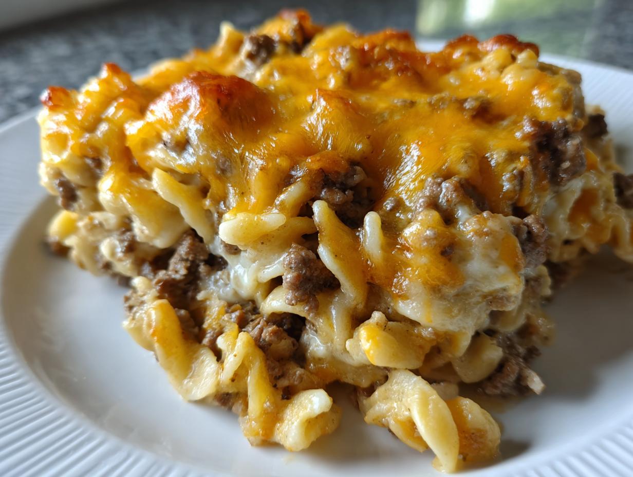sour cream beef noodle casserole - Featured