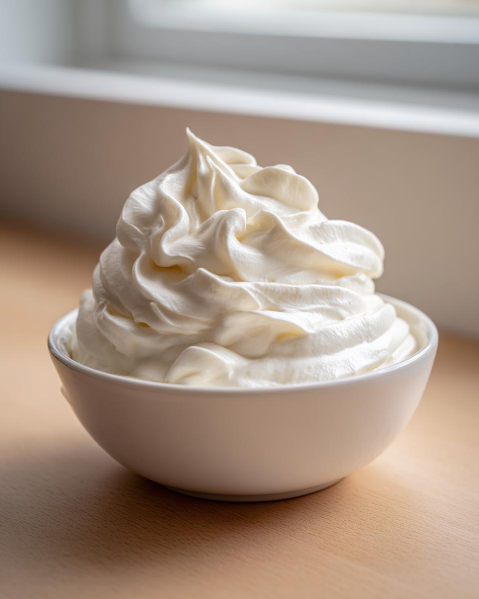 A close-up of a bowl filled with perfectly piped, creamy white mixture, representing the texture of homemade garlic aioli.