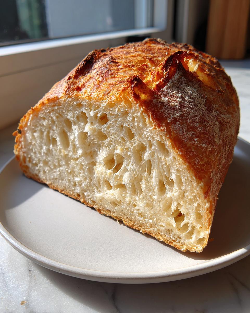 Cross-section view showing the open, airy crumb structure of the soft sourdough sandwich bread.